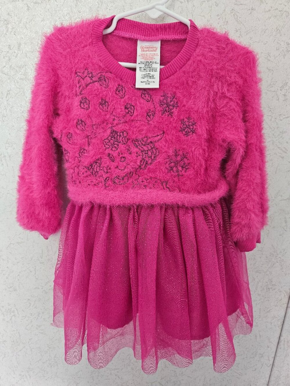 Strawberry Shortcake Girls 2T Pink Fuzzy Sparkle Tulle Dress